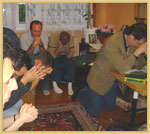 Christians from different churches and Ed leading in a time of prayer after he taught a Bible study in Kwidzyn, 		Poland, in September 2004.